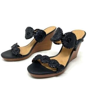 Jack Rogers Luccia Women's 11M Black Leather Wedge Sandal